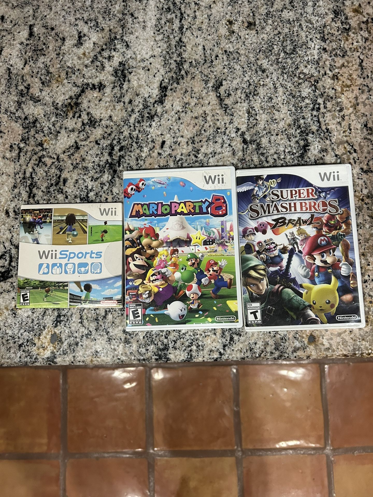 Wii Sports, Mario Party 8, Smash Bros, Brawl