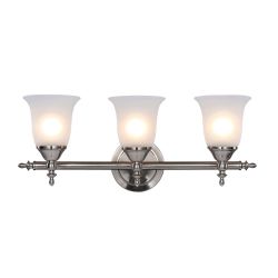 Olgelthorpe 22 in. 3-Light Brushed Nickel Bathroom Vanity Light Fixture with Bell Shaped Frosted