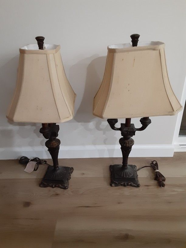 Antique Lamps, Set of 2, Bronze, Candlestick Style
