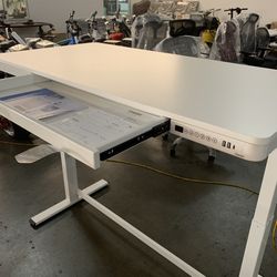 55" White Electric Standing Desk with Drawers, Quick Assembly Home Office Sit Stand Desk with Storage, USB Charging, Computer Desk for Home Office (Wh