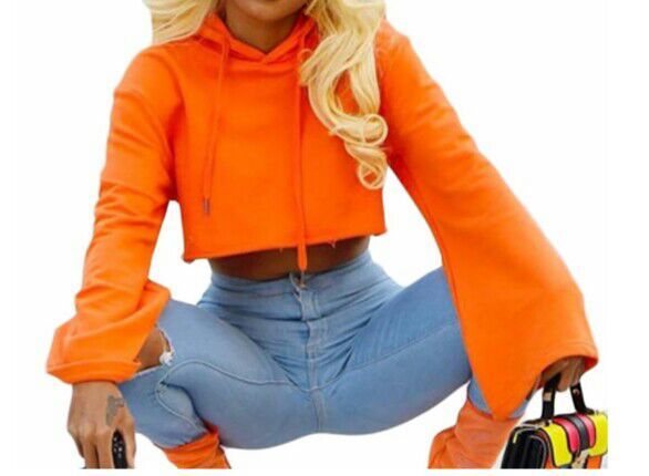 Women's crop long bell sleeve hoodie