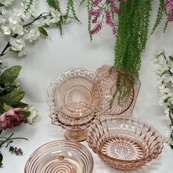  5 Vintage Pink Depression Glass Collection – Beautiful & Rare!