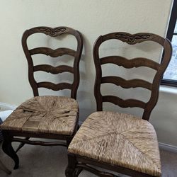 6 Wood And Whicker Chairs 