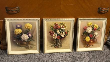 Set of 3 - Vintage dimensions III 3-D Floral Metal Pictures