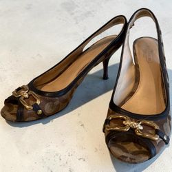 Size 6 1/2 Coach Signature Peep-Toe Slingback Heels