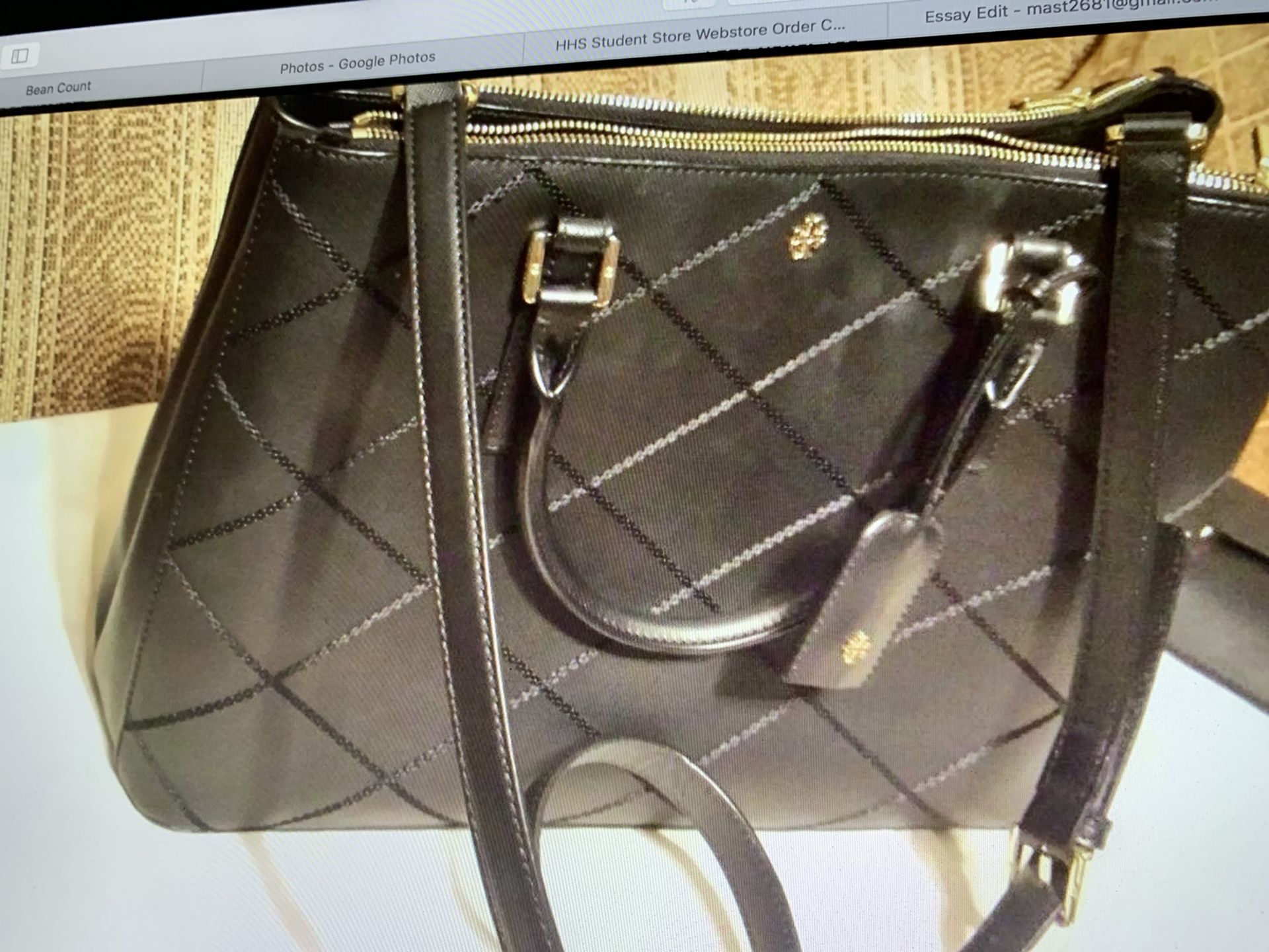 Tory Burch black safiano leather shoulder bag $650 brand new with - Main Image