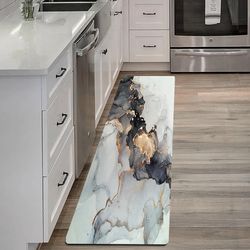 Mrcrypos Luxury Black and Gold Marble Kitchen Rugs PVC Leather Waterproof Non Slip Cushioned Standing Mats Anti Fatigue Kitchen Runner Rugs for Floor,