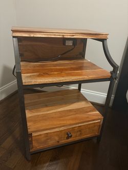 Two Wood/Metal Nightstands with Drawer and USB Plug