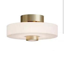Sydney 13 in. 1-Light Light Antique Brass LED Semi-Flush Mount