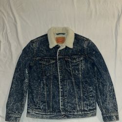 Vintage Levi's Sherpa Denim Jean Trucker Jacket Acid Wash Size M