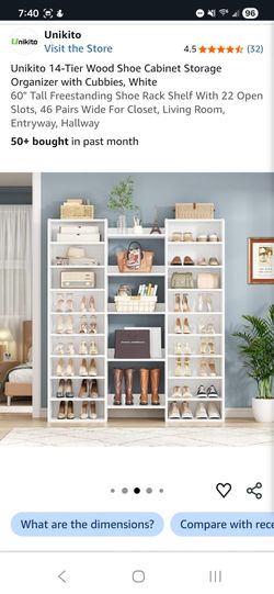 NEW! NEVER USED! Unikito 14-Tier White Wood Shoe Cabinet Organizer