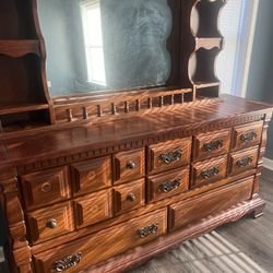 Wooden Dresser With Mirror. 
