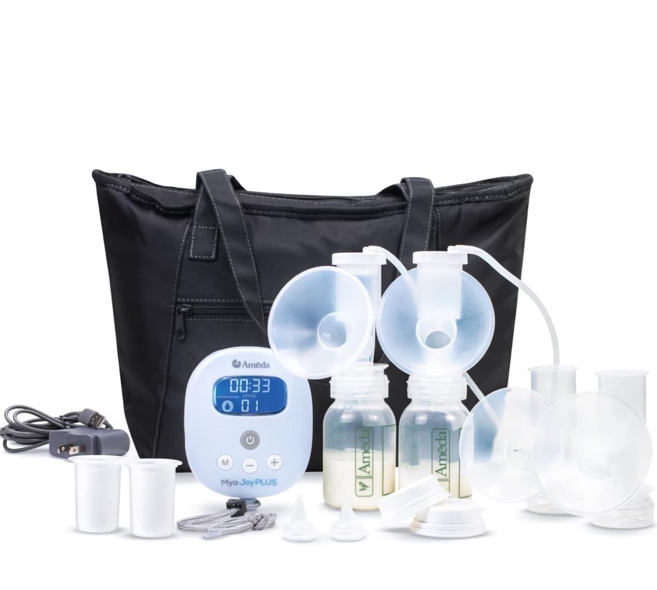 Ameda MYA Joy Plus Portable Electric + Manual Breast Pump and Bag