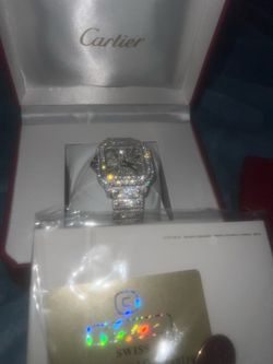 Iced Out Moissanite Carti Silver Rose Gold  Santos Watch
