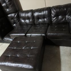 Black Leather Sectional Sofa With Ottoman 