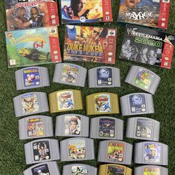 Nintendo 64, Mario Party, Mortal Kombat, Pokémon Stadium 2, Zelda, Super Smash bros , Perfect Dark 64, Star Wars