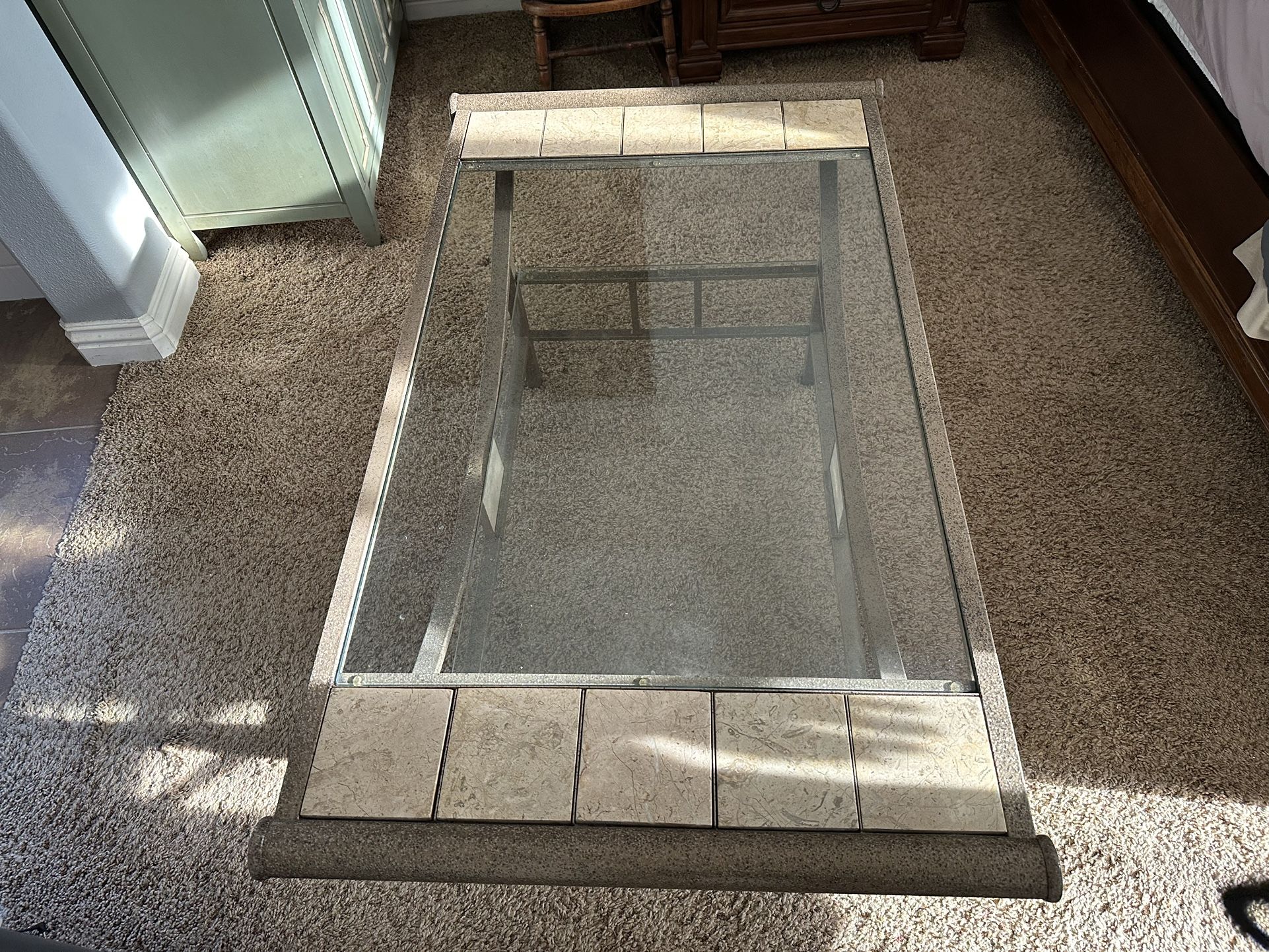 Heavy Sturdy Metal Glass Shelves And Tile Coffee Table