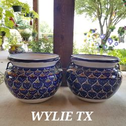 Talavera Blue Clay Pots, Planters,Plants, Pottery $60 cada uno.