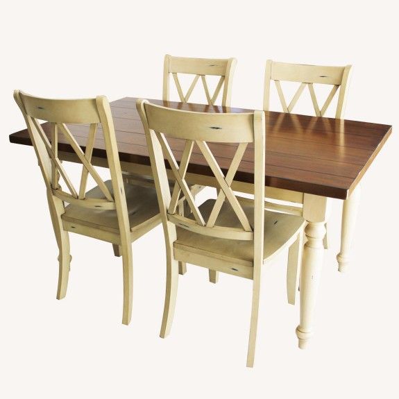 5 Piece Rustic Farmhouse Dining Set - Pier 1 Dining Table & 4 Dining Chairs