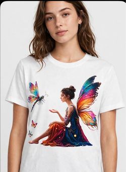 White or Black Fairy Graphic Print T-Shirt