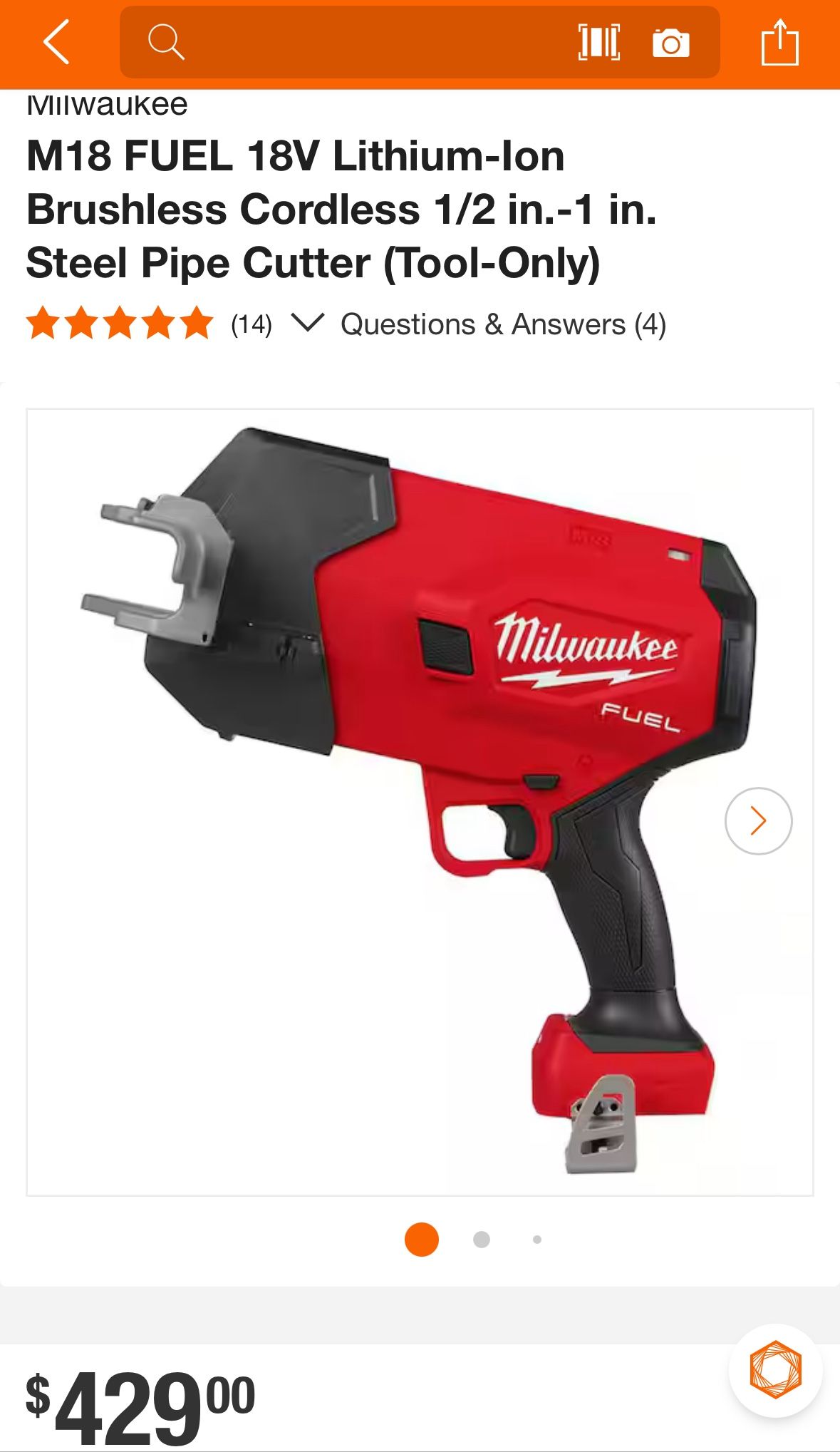 Milwaukee M18 FUEL 18V Lithium-Ion Brushless Cordless 1/2 in.-1 in. Steel Pipe Cutter (Tool-Only)