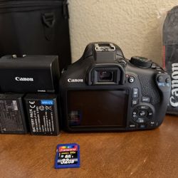Canon Rebel T6 KIT Body + charger + 2 batteries + strap + 32GB SD card