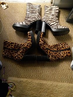 Women's Leopard Print On Calf Hair Platform Boots Size 8