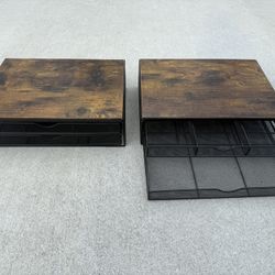Wood Monitor Riser with Drawers, Mesh Metal Computer Monitor Stand Riser with Storage for Desk, 2 Drawers, Black