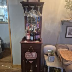 Narrow Mirrored Wine Cabinet Storage Glasses And Bottles 