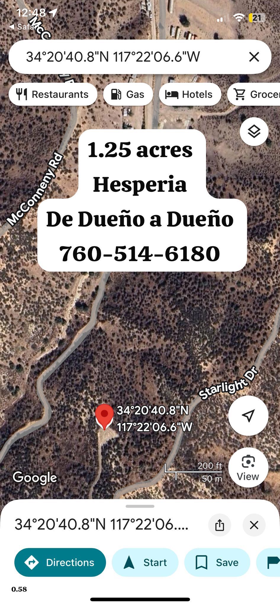 Terreno De Venta En Hesperia 1.25 Acres De Dueño A Dueño Muy Buena Inversion 