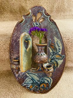 Vintage unique piece of pottery artwork! Stunning handmade Majolica.