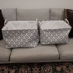 New Storage Bins Gray Damask Large Medium Handles Closet Laundry Modern White Boho