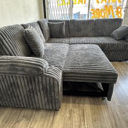 New✨ Luxury Comfort Collection – Premium Grey Corduroy Sectional w/ Pullout Bed ✨🔥  Only $1249 • $0 Down • Payments as low as $99!