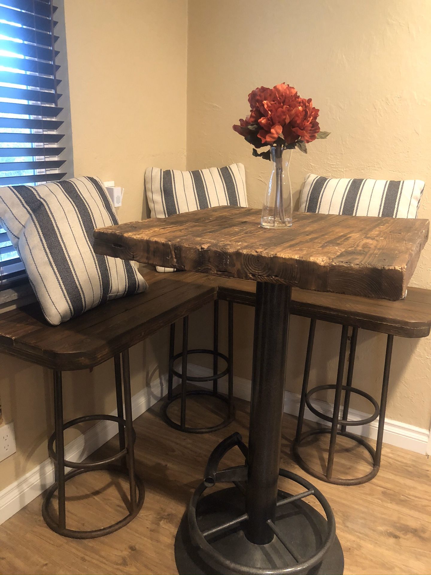 Rustic bar height kitchen table and bench seat