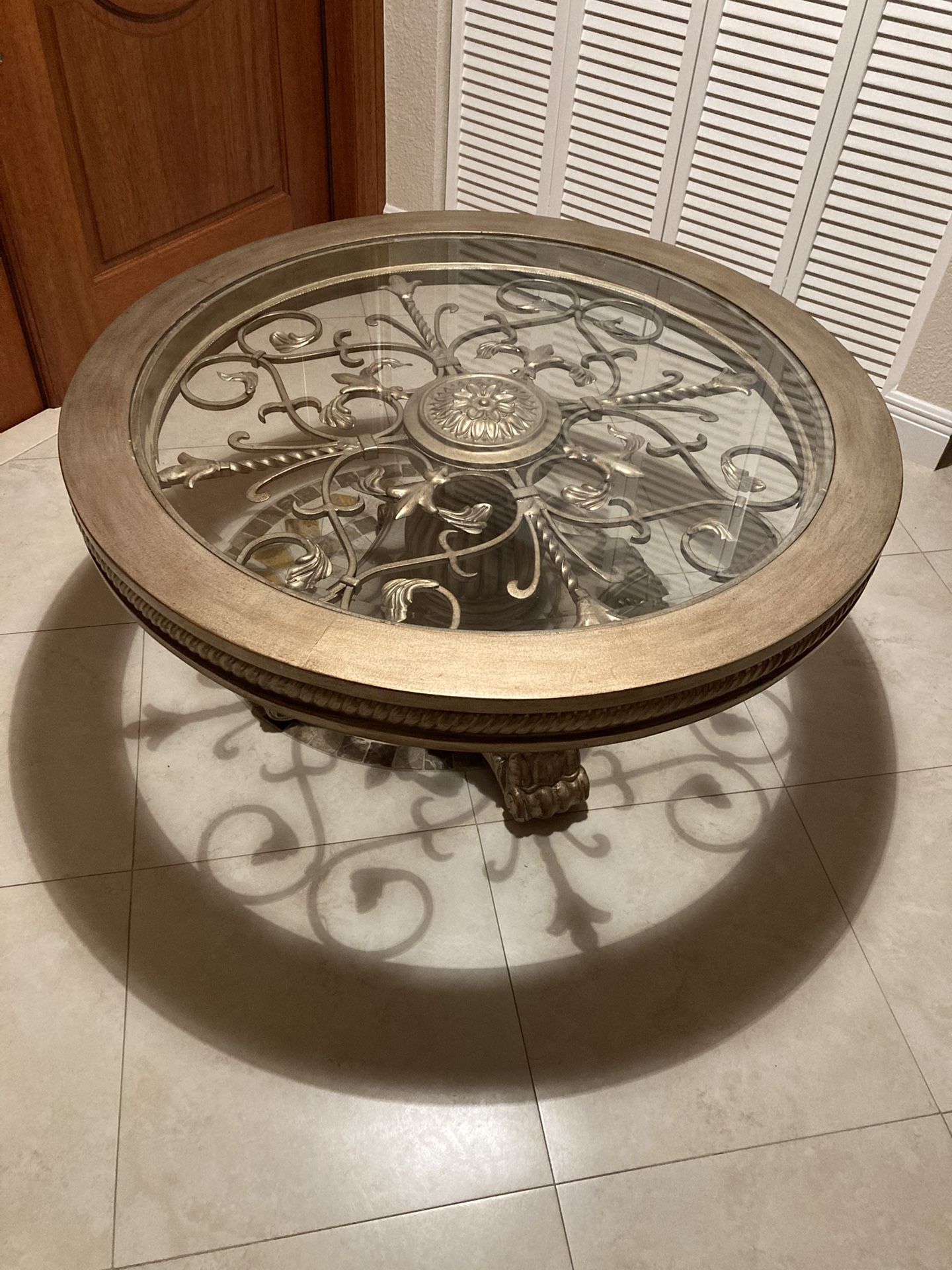 COFFEE TABLE & (2) END TABLES GOLD PATINA