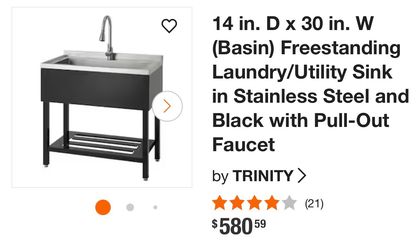 14 in. D x 30 in. W (Basin) Freestanding Laundry/Utility Sink in Stainless Steel and Black with Pull-Out Faucet