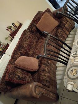 Premium Brown Patterned Upholstered sofa with Accent pillows