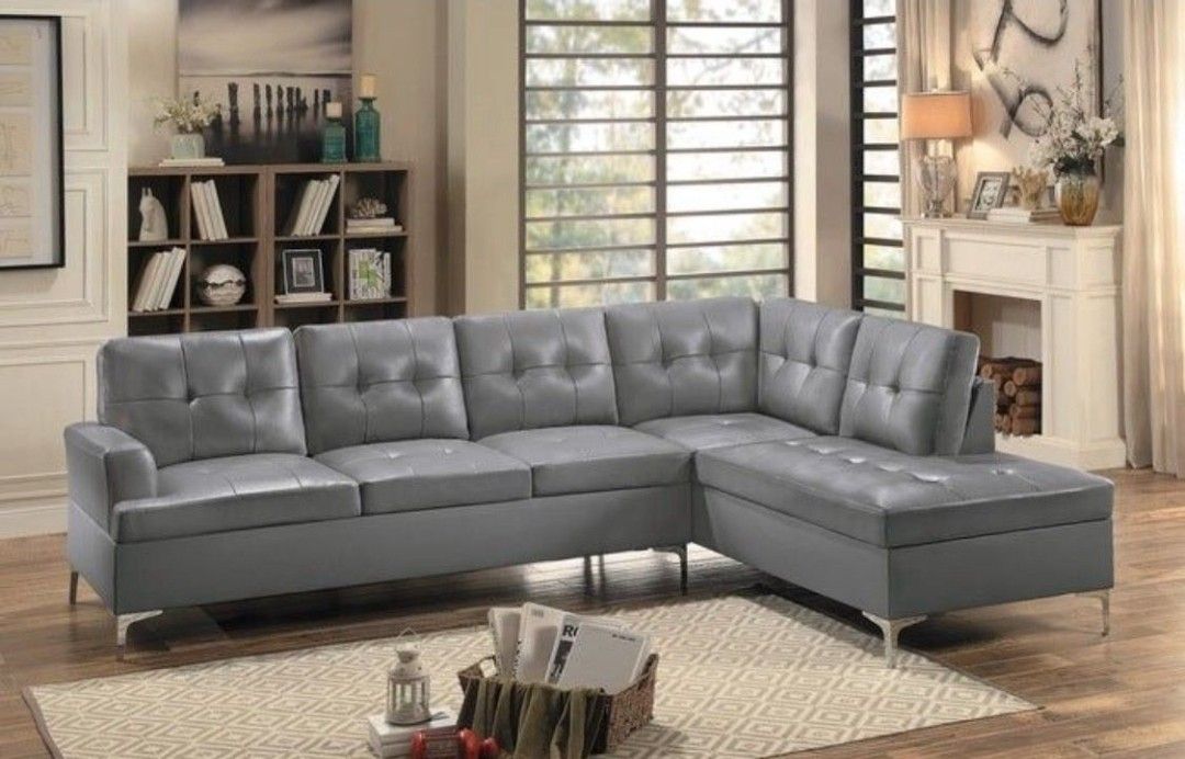 Gray Tufted 2 Pc Sectional (Brand New In Box)