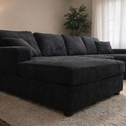 Oversized Corduroy Sectional Sofa – Black or Gray Couch In Stock Now