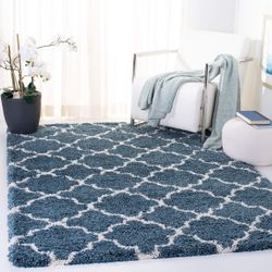  Area Rug - 8' x 10', Slate Blue & Ivory, Moroccan Trellis Design, Non-Shedding & Easy Care, 2-inch Thick 