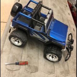 blue/silver r/c monster jeep
