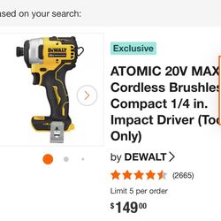 ATOMIC 20V MAX Cordless Brushles Compact 1/4 in. Impact Driver (Tool Only)