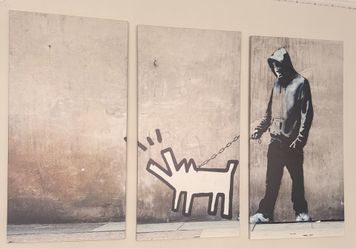 Banksy Style 3-Panel Canvas Wall Art – Large Modern Street Art Triptych