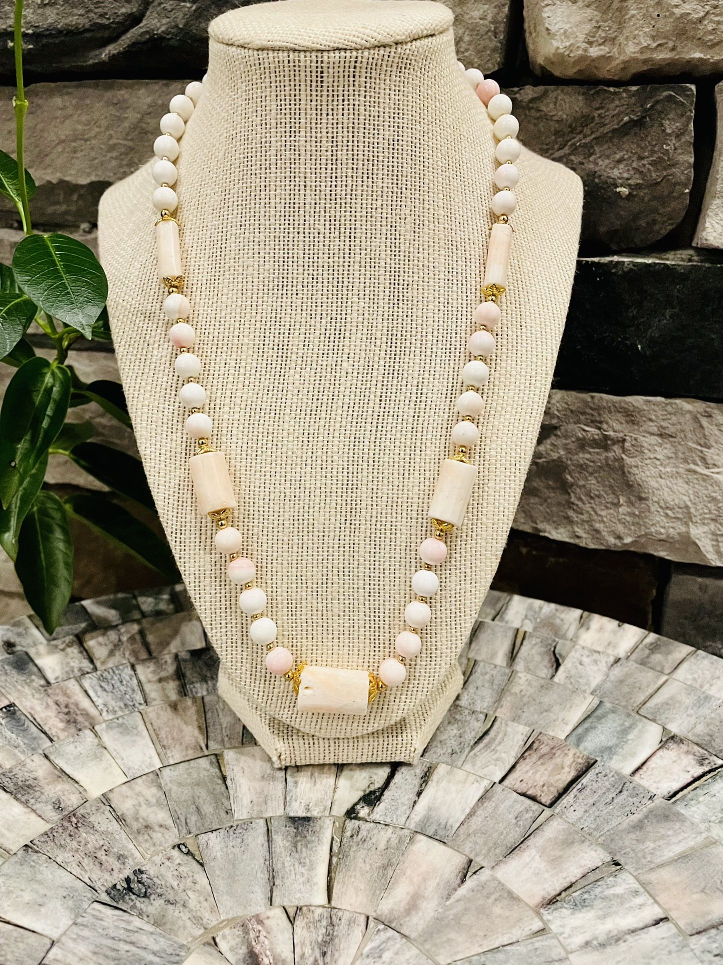 Genuine Vintage White And Pink Coral Necklace
