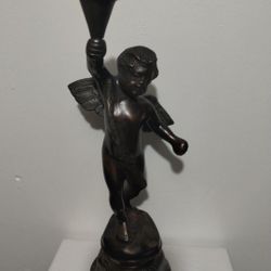 MID CENTURY METAL BRONZE CHERUB - ANGEL SCULPTURE 17"