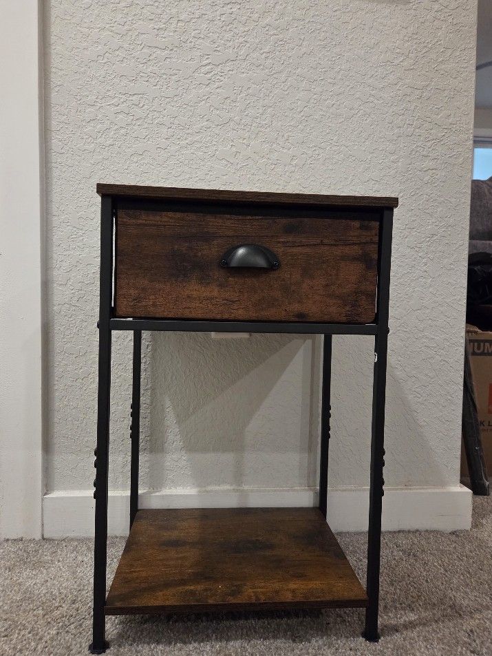 Industrial End Table with Fabric Drawer and Storage Shelf