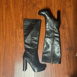 Michael Kors, Leslie, high heel platform, tall, black leather boots Size 7 1/2