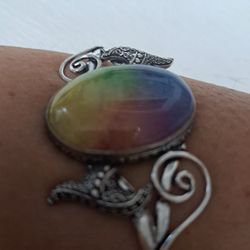 Fire 🔥 Stone Silver Bangle Bracelet 