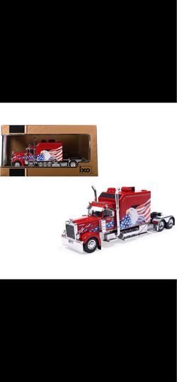 IXO Models 1:64 2002 Peterbilt 379 Custom Truck Tractor Red with Patriotic Graphics 1/64 Diecast Model
