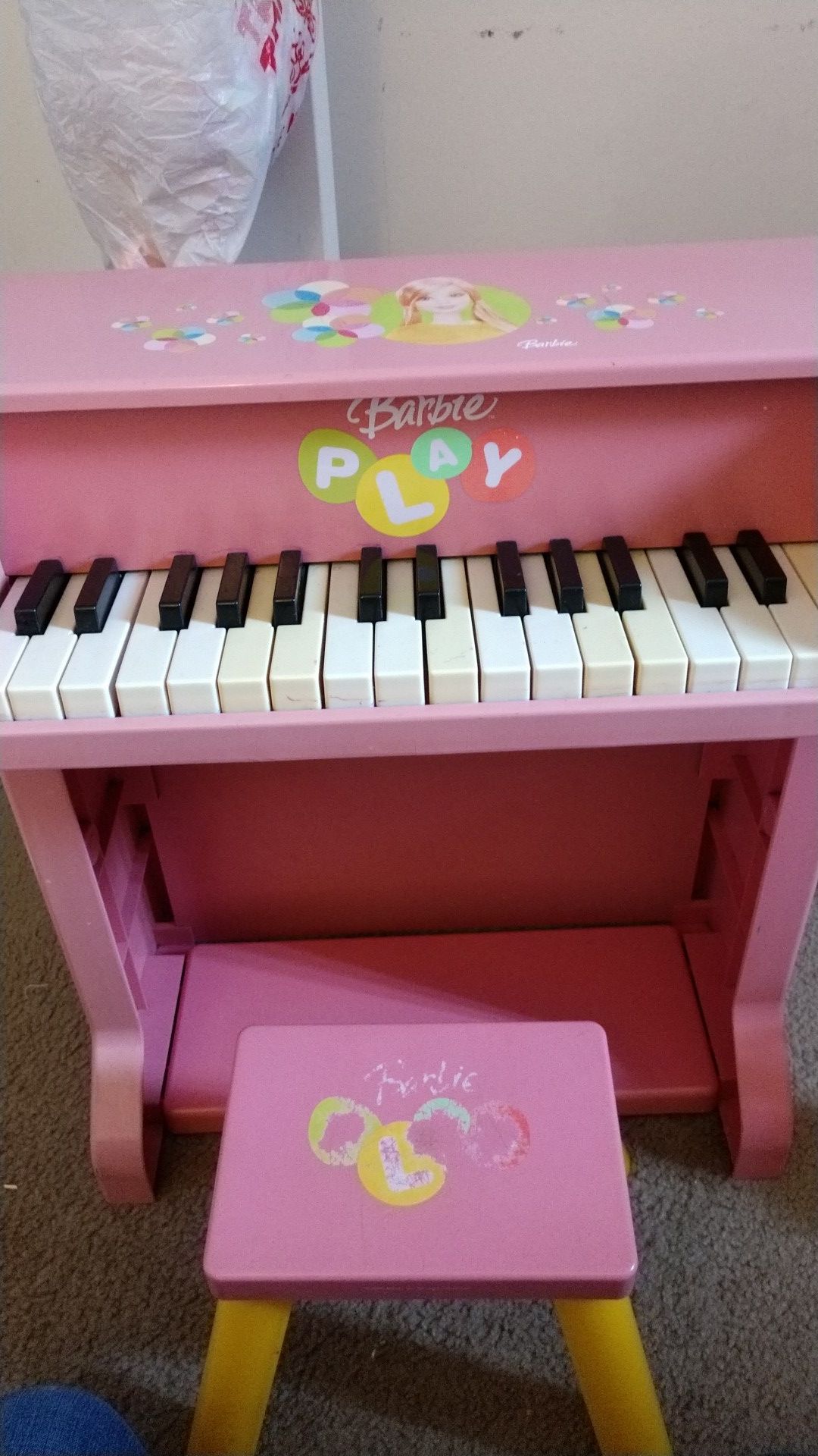 Kids Barbie upright piano with bench